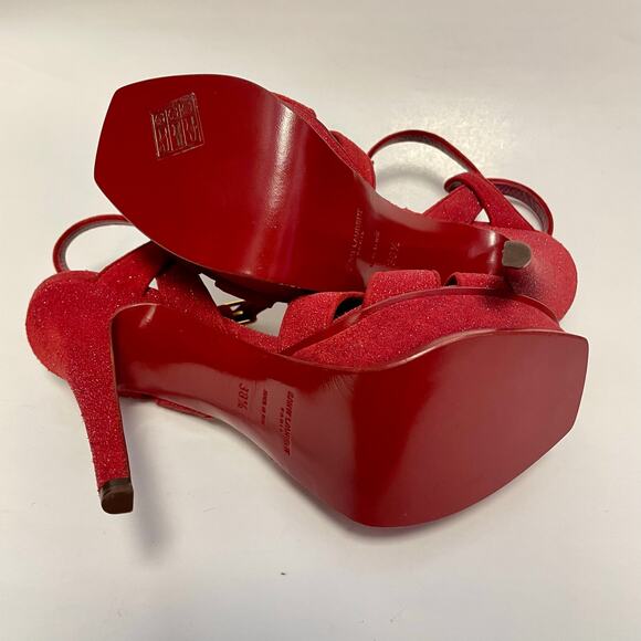 SAINT LAURENT YSL Tribute Platform Heels Red Suede Quartz Glitter EU 38.5/US 8.5 - Picture 8 of 11